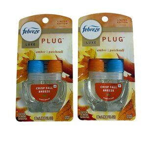 2 Febreze Plug In Amber Patchouli Fragrance Crisp Fall Breeze Scented Oil Refill